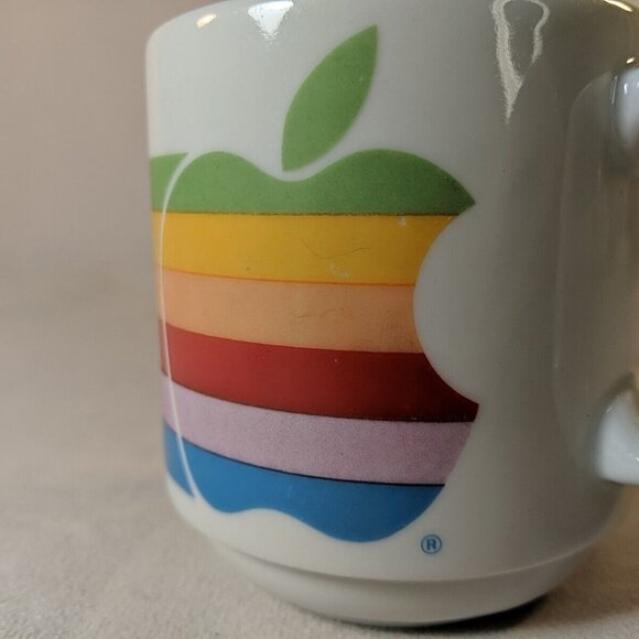 RARE Vintage Apple Macintosh Rainbow Mug Mac Ceramic Computer 80s Lisa Era Logo - Picture 7 of 10